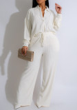Women Casual Long Sleeve Pleated Shirt and Pants Two-piece Set