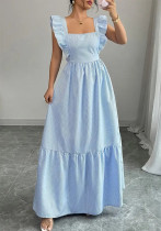 Women summer striped sexy Backless lace French flying sleeve suspender dress
