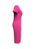 Women solid decorative buckle slit dress