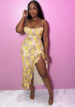Women summer sexy printed ruffle Holidays Strap Dress