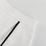 Women contrast color cross round neck sleeveless top Slit trousers two-piece set