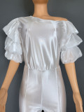 Women Slash Shoulder piled sleeve party Jumpsuit