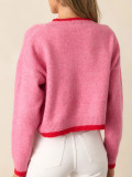 Women strawberry jacquard autumn sweater Casual short long-sleeved knitting shirt Top