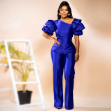 Women Slash Shoulder piled sleeve party Jumpsuit