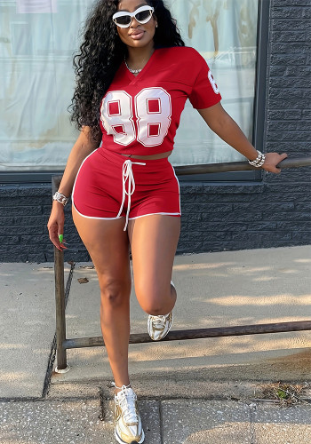 Women casual digital print short-sleeved top and shorts two-piece set
