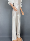 Women Slash Shoulder piled sleeve party Jumpsuit