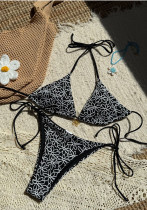 Sexy Two-Piece Bikini Set Halter Neck Tie-Front Swimwear