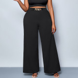 Plus Size Summer Casual Trendy Solid Metal Button Pants