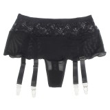 Sexy See-Through Lace Garter Belt with Metal Clips Black Plus Size