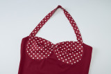 Summer Contrast Dot Halter Neck Backless Top