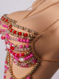 Multi-Color Gem Beaded Chain Sexy Strappy Crop Top