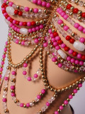 Multi-Color Gem Beaded Chain Sexy Strappy Crop Top