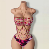 Multi-Color Gem Beaded Chain Sexy Strappy Crop Top