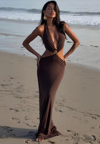 Summer Sexy Metallic V-Neck Beach Holiday Casual Dress