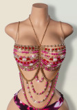 Multi-Color Gem Beaded Chain Sexy Strappy Crop Top