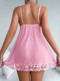 Sexy Pink Lacemesh Strap Nightdress