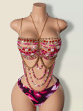 Multi-Color Gem Beaded Chain Sexy Strappy Crop Top