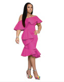 Women Solid ruffle irregular dress