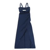 Women Sexy Hollow Slit Beaded Strap Dress