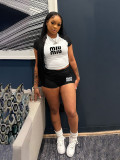 Women street raglan contrast short-sleeved top and shorts casual sports set