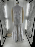 Women's Fashion Sexy Turndown Collar Single-Button Elastic Waist Flared Dress