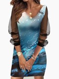 Spring Fashion Women's Long-Sleeve V-Neck A-Line Dress