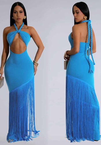 Fashion Women's Summer Gown Fringe Patchwork Strapless Dress