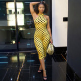 Sexy Printed Halter Blackless Slim Tight Jumpsuit