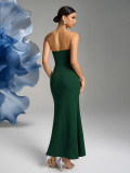 Women V-neck sleeveless Strapless sequins slit Chic dinner dress