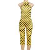 Sexy Printed Halter Blackless Slim Tight Jumpsuit