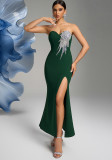 Women V-neck sleeveless Strapless sequins slit Chic dinner dress