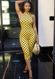 Sexy Printed Halter Blackless Slim Tight Jumpsuit