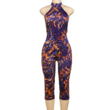 Sexy Printed Halter Blackless Slim Tight Jumpsuit