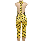 Sexy Printed Halter Blackless Slim Tight Jumpsuit