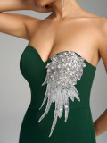 Women V-neck sleeveless Strapless sequins slit Chic dinner dress