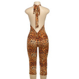 Sexy Printed Halter Blackless Slim Tight Jumpsuit