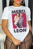 Letter Printed Round Neck Short Sleeve T-shirt