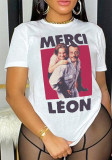 Letter Printed Round Neck Short Sleeve T-shirt
