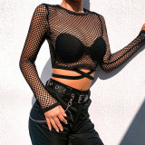 Holidays Mesh Patchwork Cross Lace-Up Cut-Out Cover-Up & See-Through Shorts Crop Top