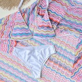 Women Striped Printed Bikini Swimwear Set