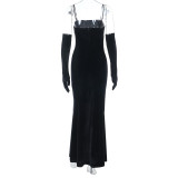 Women lace velvet autumn sexy suspender dress