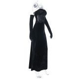 Women lace velvet autumn sexy suspender dress