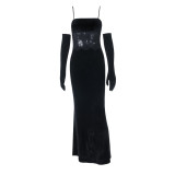 Women lace velvet autumn sexy suspender dress