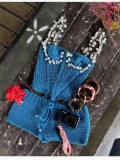 Spring/Summer Sexy Solid Color Crop Strap Beaded Top