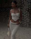 Spring/Summer Sexy Solid Color Crop Strap Beaded Top