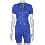 Sexy See-Through Ripped Tight-Fitting Cut-Out Zipper Jumpsuit