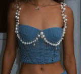 Spring/Summer Sexy Solid Color Crop Strap Beaded Top