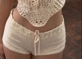 Spring/Summer Sexy Solid Color Crop Strap Beaded Top