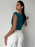 Women Solid Slash Shoulder Sleeveless Top