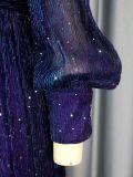 Sexy V-Neck Sequin Long-Sleeve Dress Purple Elegant Formal A-Line Gown